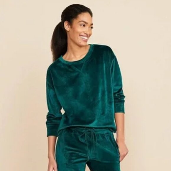 Lou & Grey Ribbed Velour Sweatshirt Forest Green Stretchy Crewneck Size XL - Picture 2 of 6